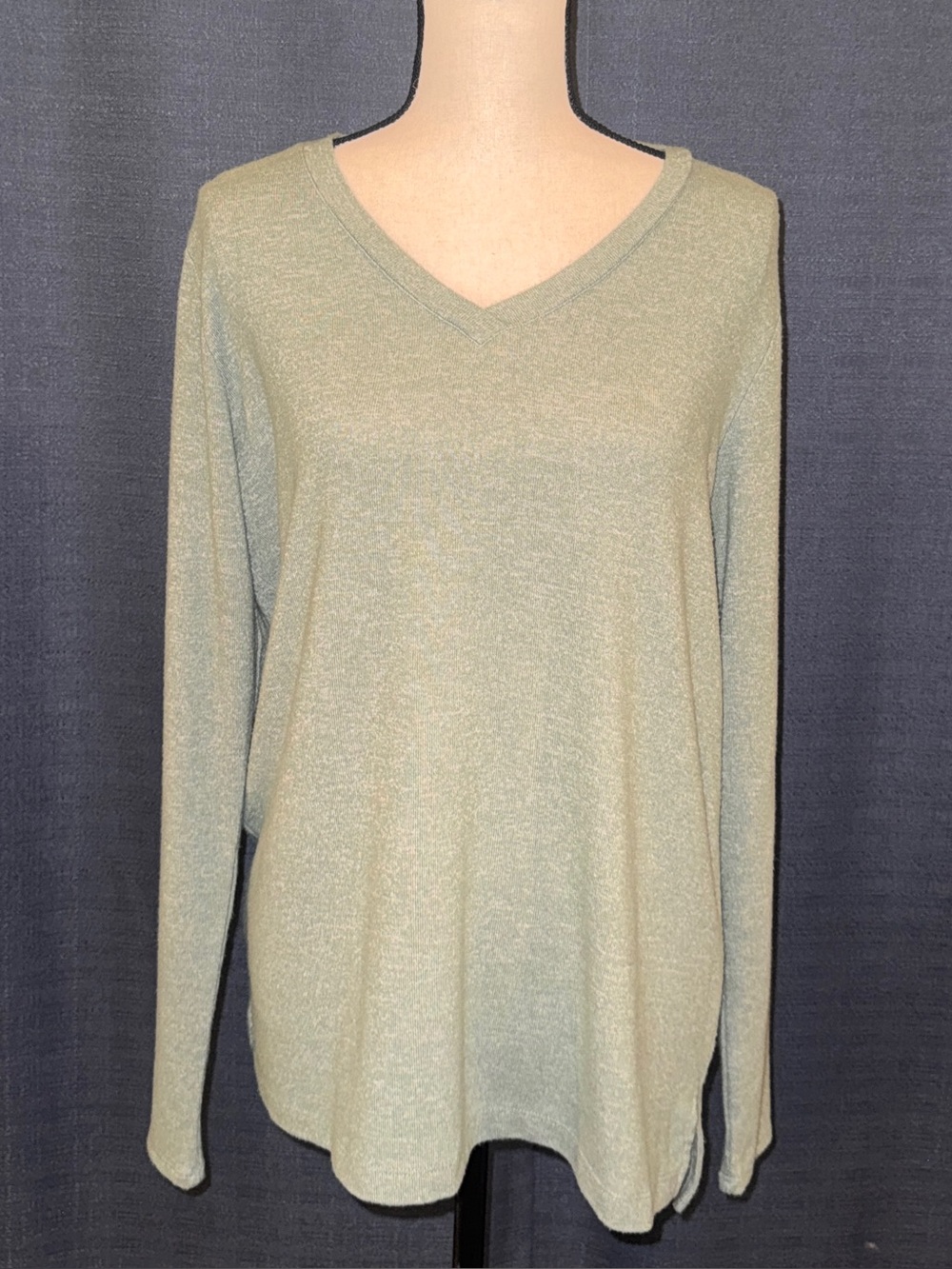 Matty M Cozy V-Neck Long Sleeve Sweater in Sage